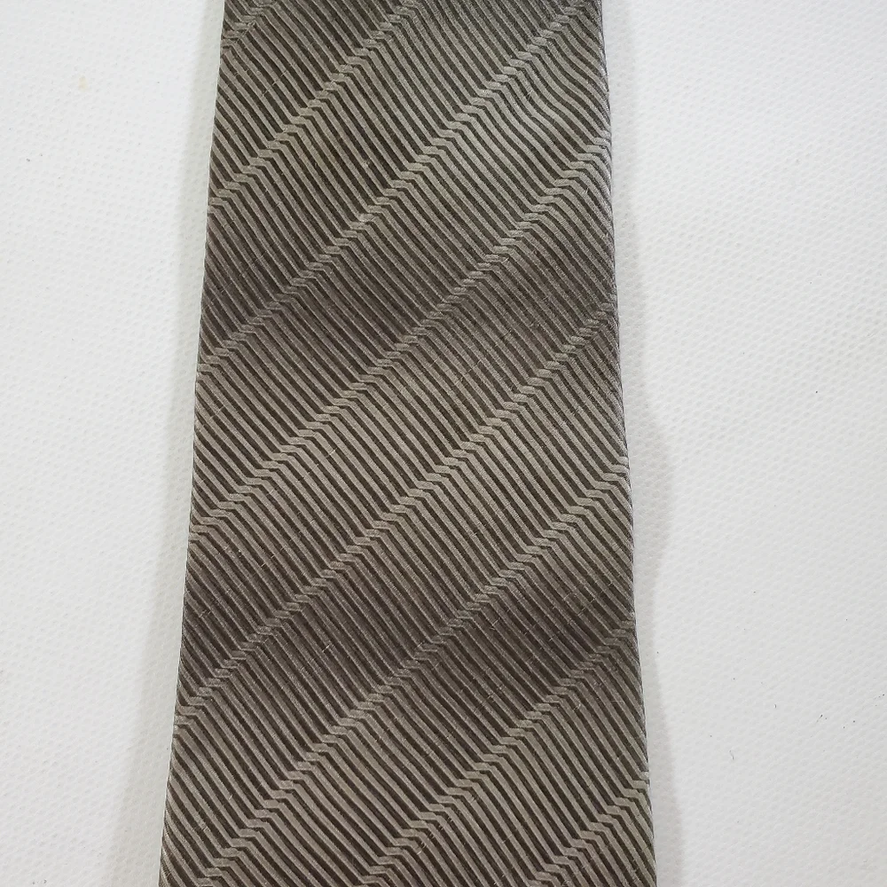 Zylos Gold George Machado Silk Diagonal Stripe Tie Brown Gold Length 56